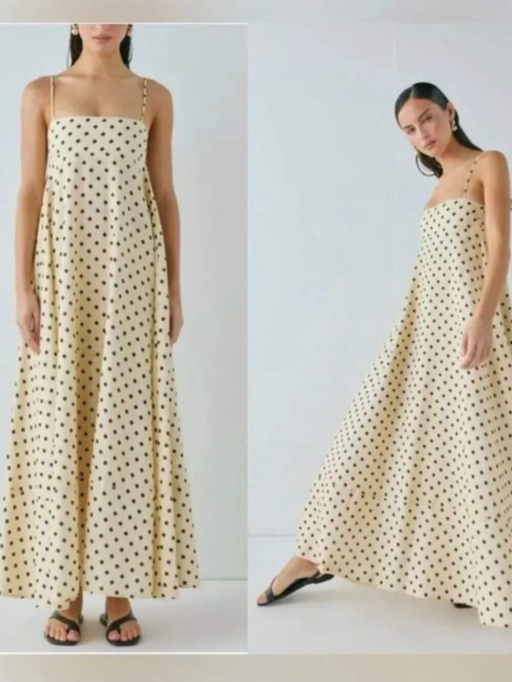 VRG GRL Behati Babydoll Linen Blend Maxi Dress Cream Black Diamond Print Boho M